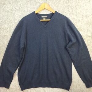 Joseph & Lyman Cashmere Sweater Mens Medium Classic Navy Blue V Neck Luxury